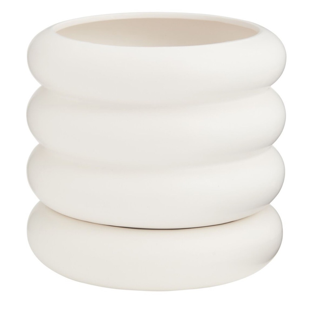 Matte White Stacked Ring Planter With Drip Tray - Picture 2 of 4